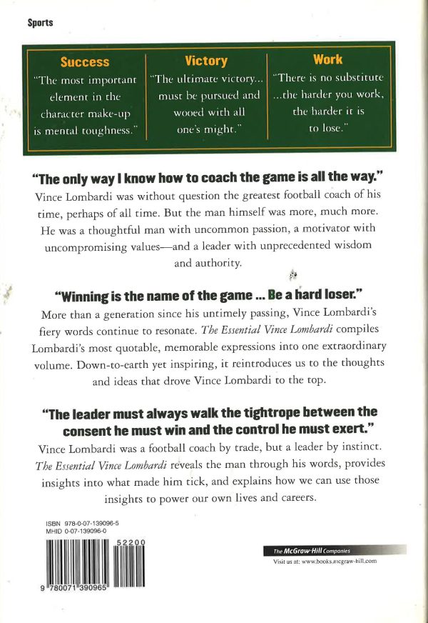 The Essential Vince Lombardi: Words & Wisdom To Motivate, Inspire & Win Online Hot Sale